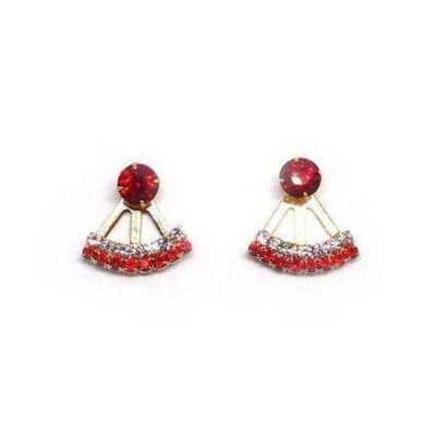 Brinco Ear Jacket pequeno com strass vermelho e cristal