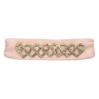 Choker de Cetim Rose com Corações Dourados de Strass