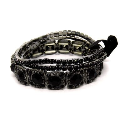 Kit com 3 Pulseiras Grafite com Strass Preto