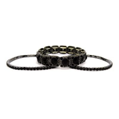 Kit com 3 Pulseiras Grafite com Strass Preto