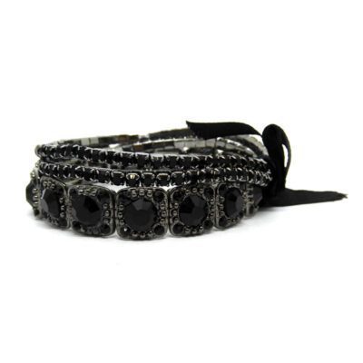 Kit com 3 Pulseiras Grafite com Strass Preto