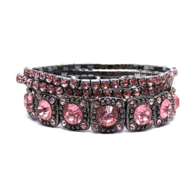 Kit com 3 Pulseiras Grafite com Strass Rosa