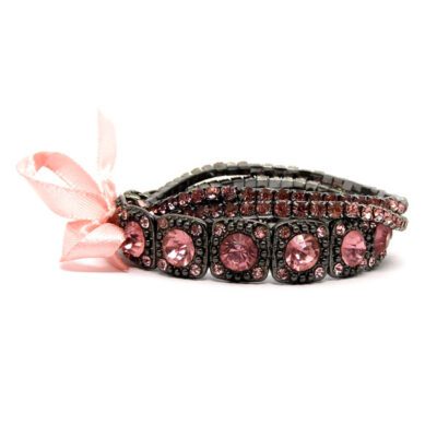 Kit com 3 Pulseiras Grafite com Strass Rosa