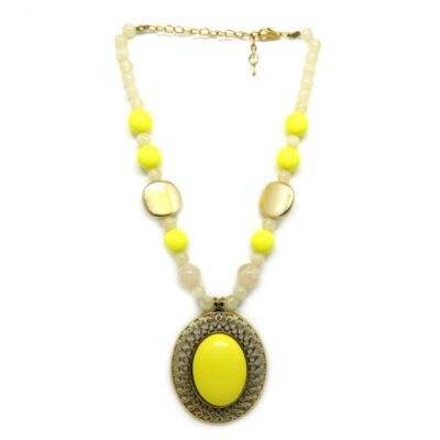 Colar com Bolas e Chaton Oval Amarelo