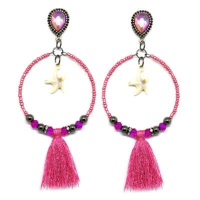 Brincos de Miçangas com Tassel Pink