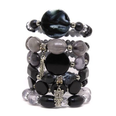 Kit de Pulseiras Pretas e Cinza