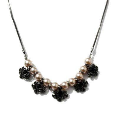 Colar Floral Grafite com Strass Preto