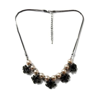 Colar Floral Grafite com Strass Preto